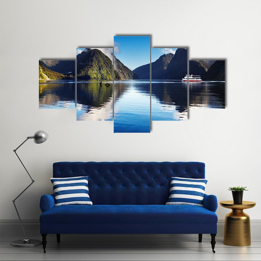 View Of Milford Sound Canvas Wall Art-5 Star-Gallery Wrap-62" x 32"-Tiaracle