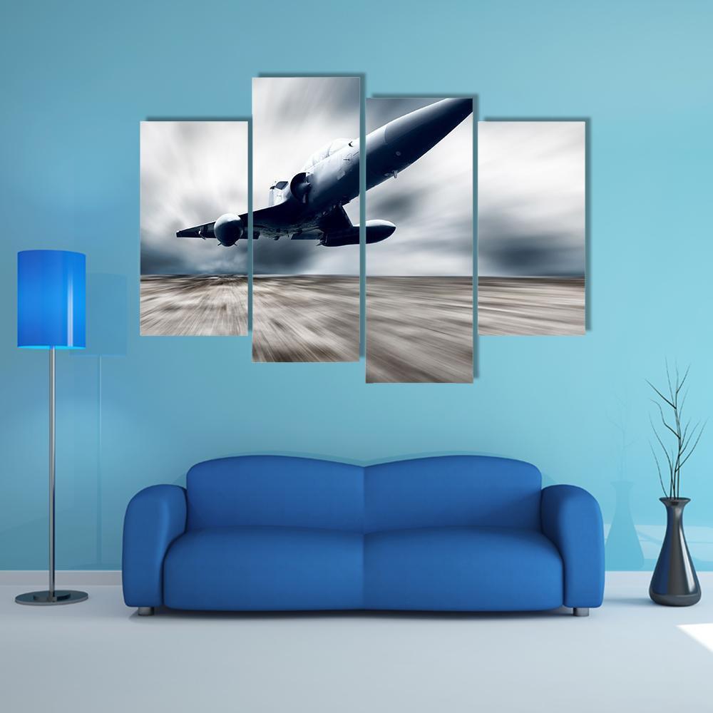 Military Airplane Taking Off Canvas Wall Art-4 Pop-Gallery Wrap-50" x 32"-Tiaracle