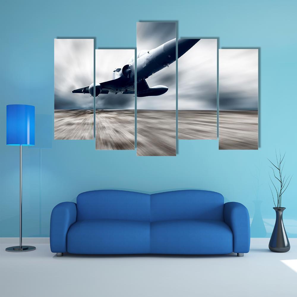Military Airplane Taking Off Canvas Wall Art-5 Pop-Gallery Wrap-47" x 32"-Tiaracle