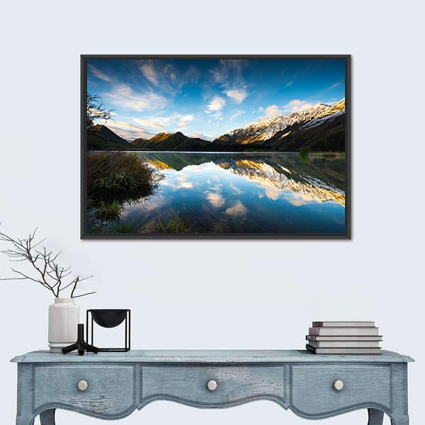 View Of Moke Lake Near Queenstown Canvas Wall Art-1 Piece-Floating Frame-24" x 16"-Tiaracle