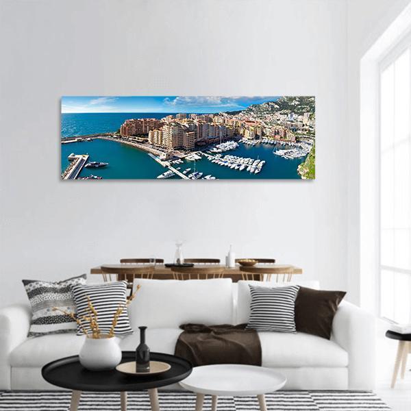 View Of Monte Carlo Harbour In Monaco Panoramic Canvas Wall Art-1 Piece-36" x 12"-Tiaracle