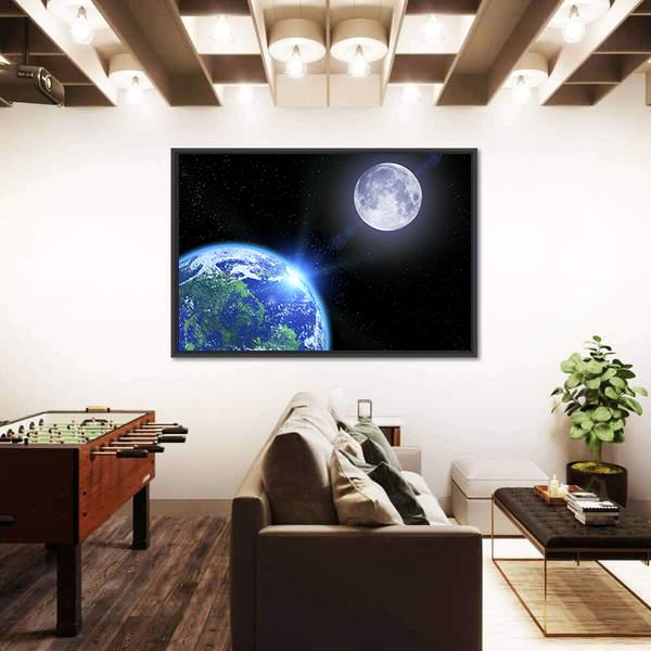 View Of Moon And Earth Canvas Wall Art-5 Horizontal-Gallery Wrap-22" x 12"-Tiaracle