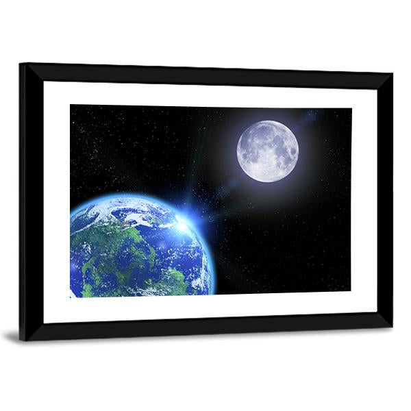 View Of Moon And Earth Canvas Wall Art-5 Horizontal-Gallery Wrap-22" x 12"-Tiaracle