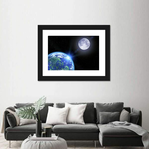 View Of Moon And Earth Canvas Wall Art-5 Horizontal-Gallery Wrap-22" x 12"-Tiaracle