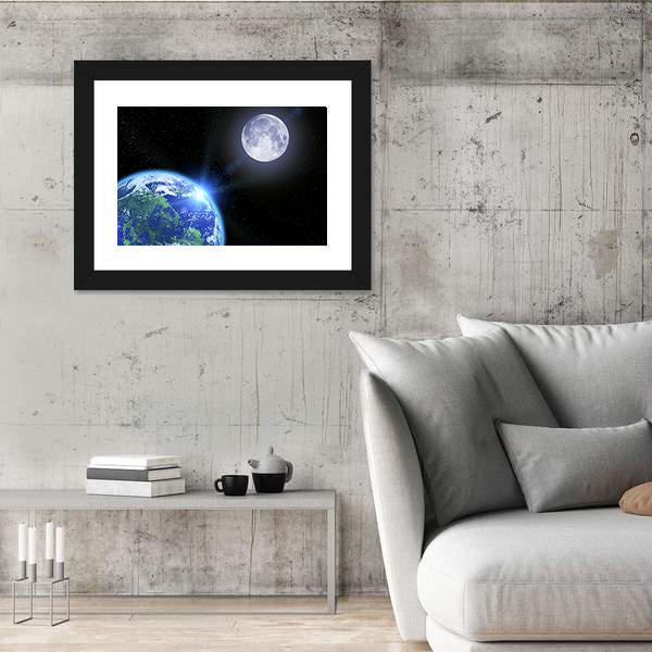 View Of Moon And Earth Canvas Wall Art-5 Horizontal-Gallery Wrap-22" x 12"-Tiaracle