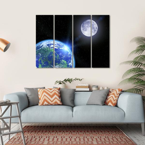 View Of Moon And Earth Canvas Wall Art-4 Horizontal-Gallery Wrap-34" x 24"-Tiaracle