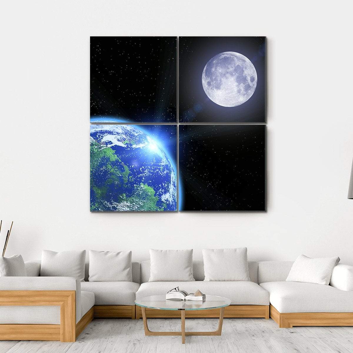 View Of Moon And Earth Canvas Wall Art-4 Square-Gallery Wrap-17" x 17"-Tiaracle