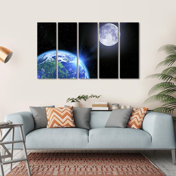 View Of Moon And Earth Canvas Wall Art-5 Horizontal-Gallery Wrap-22" x 12"-Tiaracle