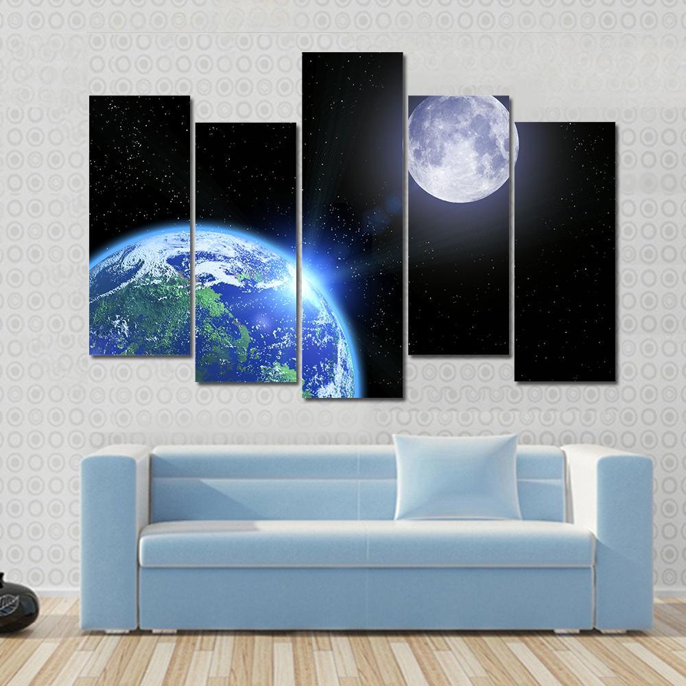 View Of Moon And Earth Canvas Wall Art-3 Horizontal-Gallery Wrap-37" x 24"-Tiaracle