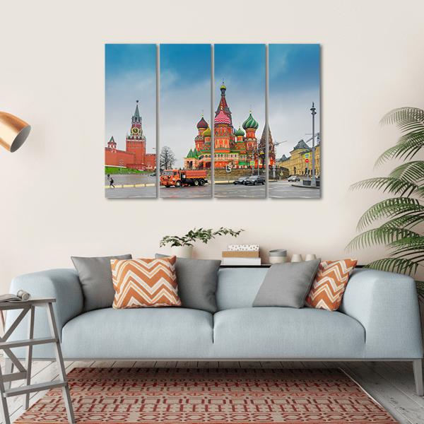 View Of Moscow Red Square Kremlin Towers Canvas Wall Art-4 Horizontal-Gallery Wrap-34" x 24"-Tiaracle