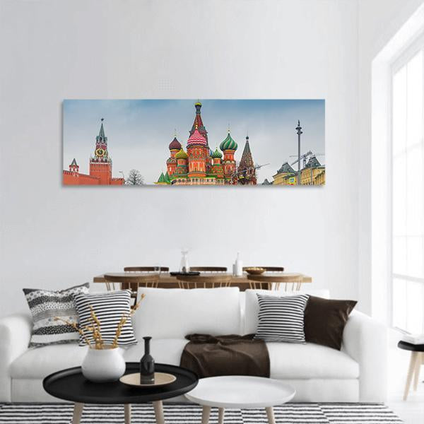 View Of Moscow Red Square Kremlin Towers Panoramic Canvas Wall Art-3 Piece-25" x 08"-Tiaracle