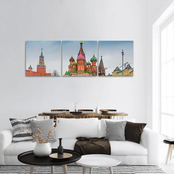 View Of Moscow Red Square Kremlin Towers Panoramic Canvas Wall Art-3 Piece-25" x 08"-Tiaracle