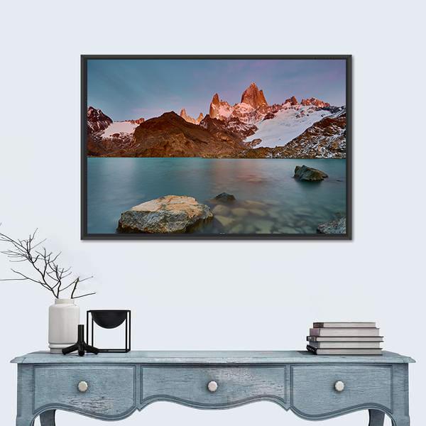 View Of Mount Fitzroy During Sunrise Canvas Wall Art-1 Piece-Floating Frame-24" x 16"-Tiaracle