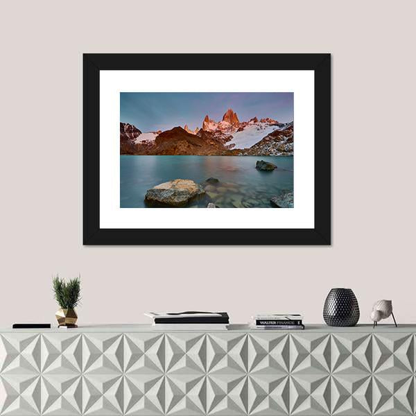 View Of Mount Fitzroy During Sunrise Canvas Wall Art-1 Piece-Framed Print-20" x 16"-Tiaracle