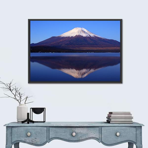 View Of Mount Fuji With Mirror Reflection In Lake Canvas Wall Art-1 Piece-Floating Frame-24" x 16"-Tiaracle