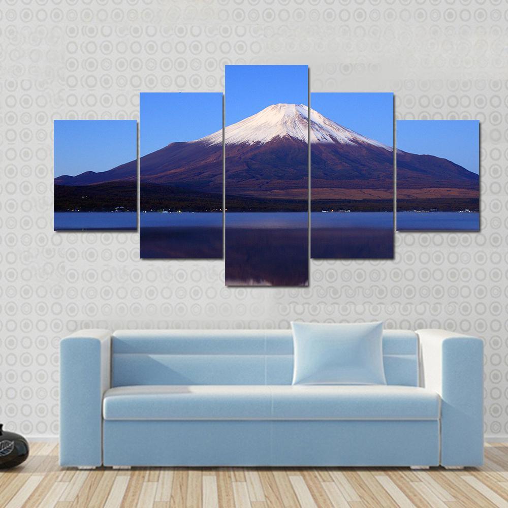 View Of Mount Fuji With Mirror Reflection In Lake Canvas Wall Art-5 Star-Gallery Wrap-62" x 32"-Tiaracle