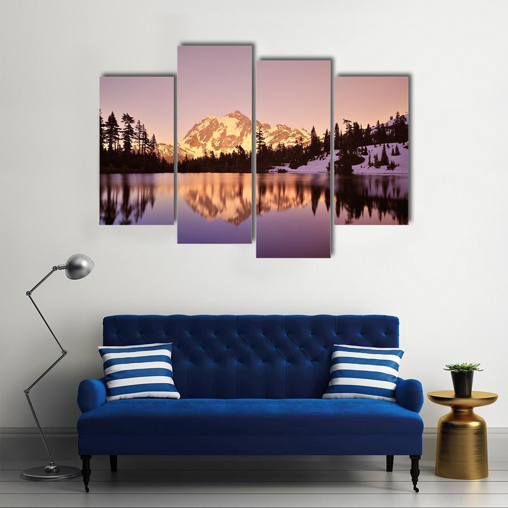 Mount Shuksan With Lake Canvas Wall Art-4 Pop-Gallery Wrap-50" x 32"-Tiaracle