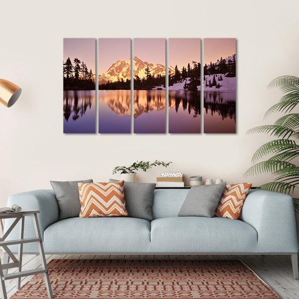 Mount Shuksan With Lake Canvas Wall Art-5 Horizontal-Gallery Wrap-22" x 12"-Tiaracle