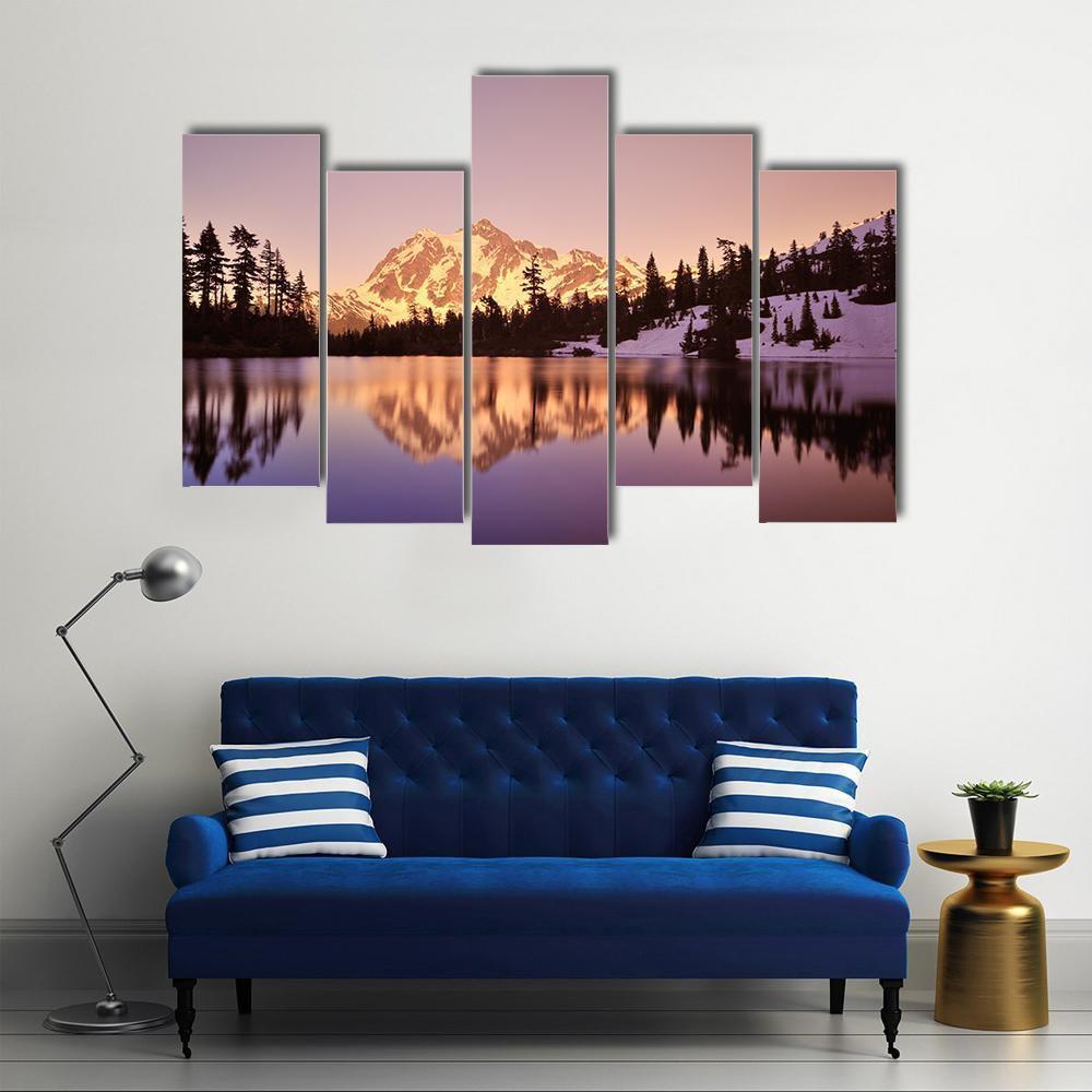 Mount Shuksan With Lake Canvas Wall Art-5 Pop-Gallery Wrap-47" x 32"-Tiaracle
