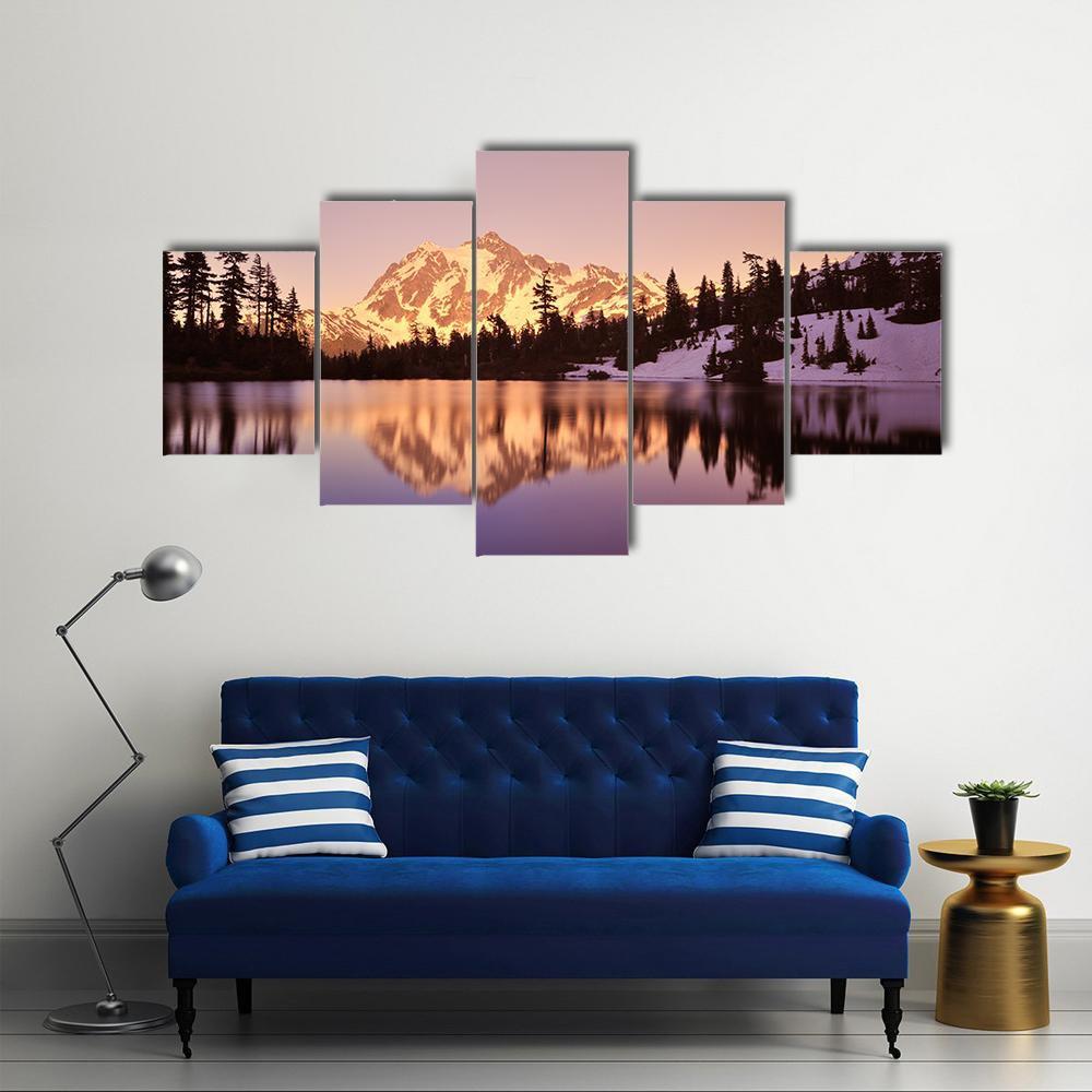 Mount Shuksan With Lake Canvas Wall Art-5 Star-Gallery Wrap-62" x 32"-Tiaracle