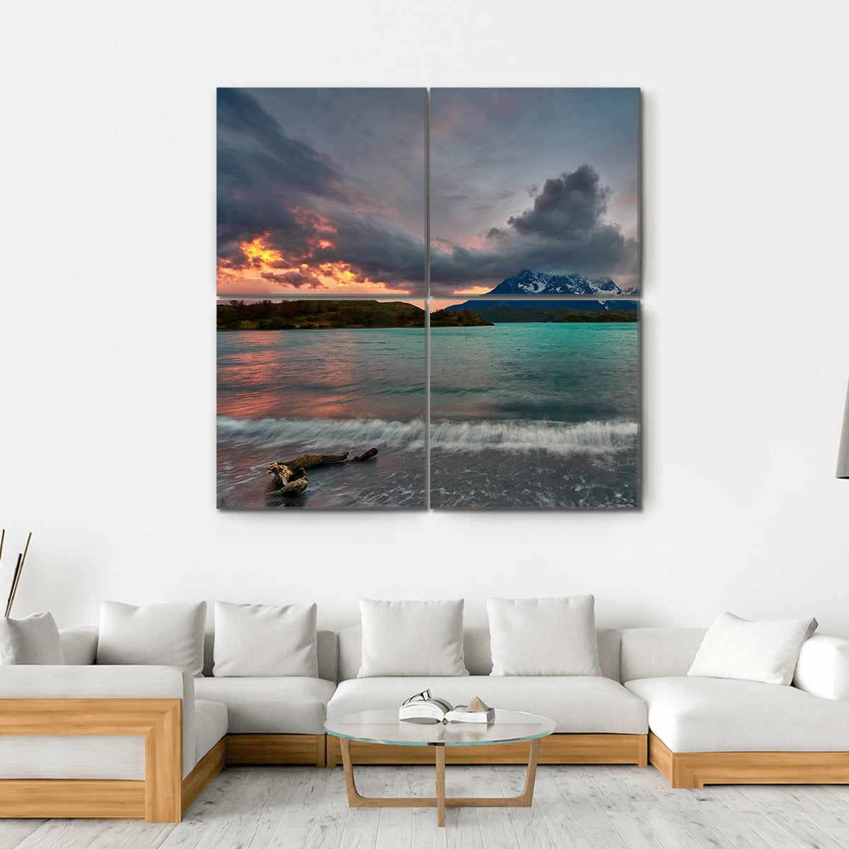 View Of Mountain Of Cuernos Del Paine Canvas Wall Art-4 Square-Gallery Wrap-17" x 17"-Tiaracle