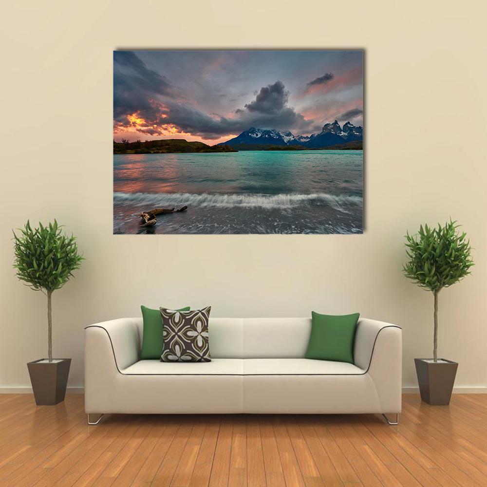 View Of Mountain Of Cuernos Del Paine Canvas Wall Art-1 Piece-Gallery Wrap-48" x 32"-Tiaracle