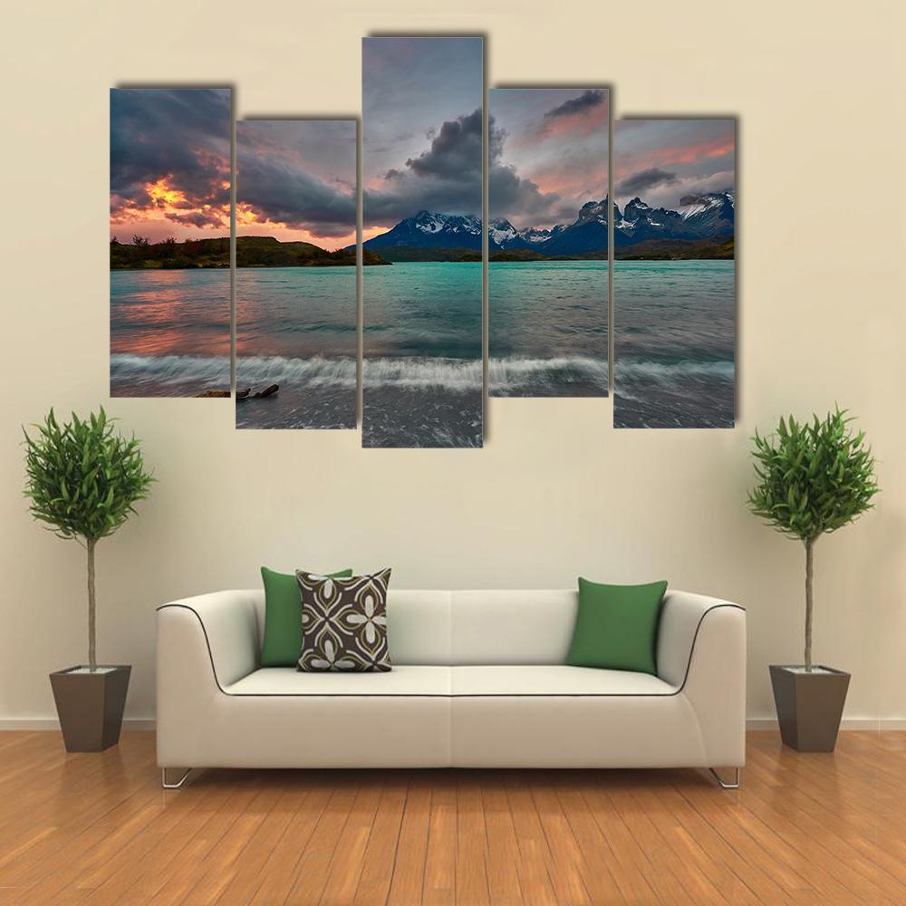 View Of Mountain Of Cuernos Del Paine Canvas Wall Art-5 Pop-Gallery Wrap-47" x 32"-Tiaracle