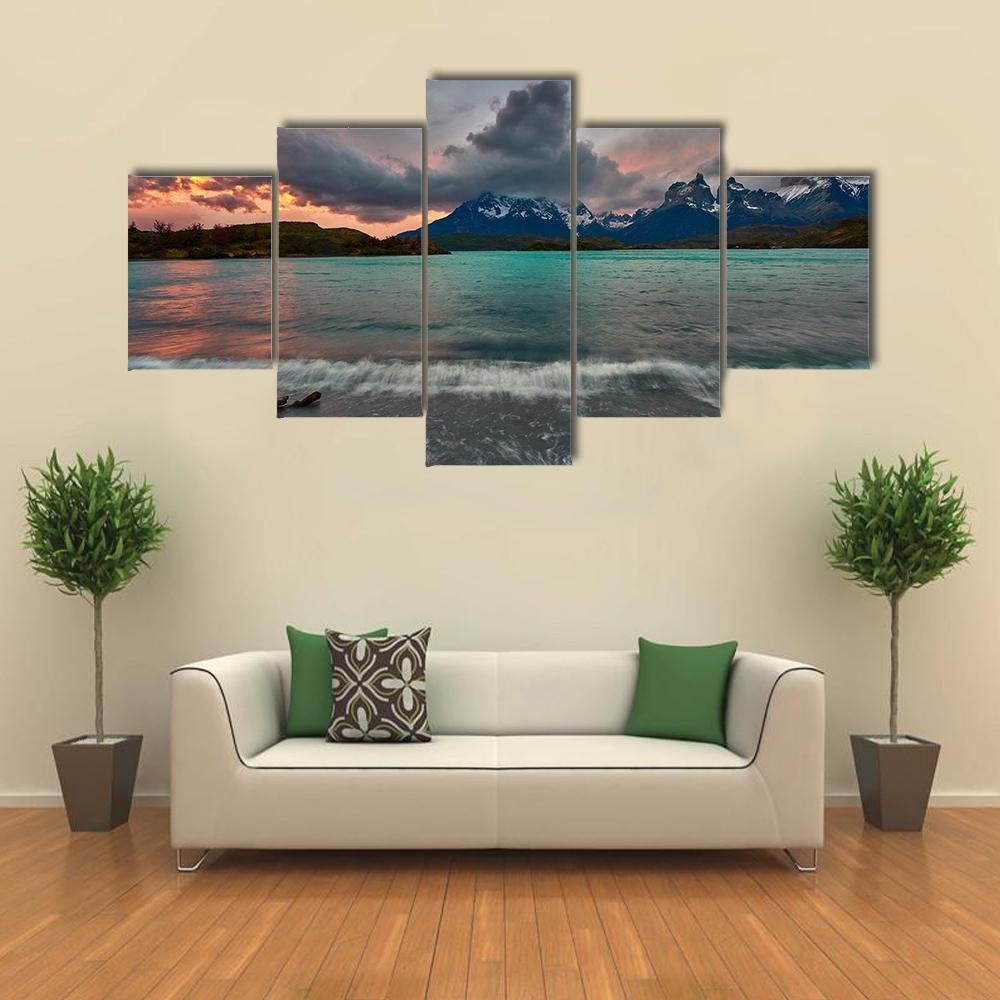 View Of Mountain Of Cuernos Del Paine Canvas Wall Art-5 Star-Gallery Wrap-62" x 32"-Tiaracle