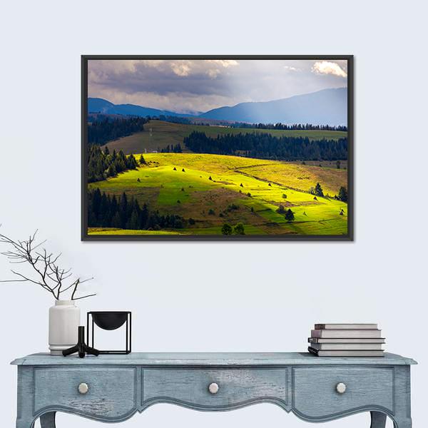 View Of Mountainous Rural Area Canvas Wall Art-1 Piece-Floating Frame-24" x 16"-Tiaracle