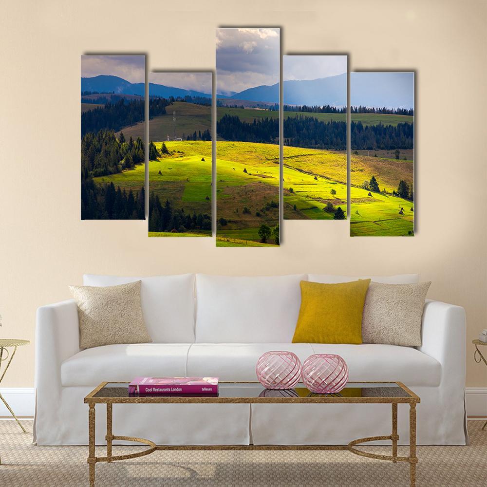 View Of Mountainous Rural Area Canvas Wall Art-5 Pop-Gallery Wrap-47" x 32"-Tiaracle