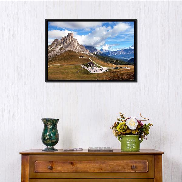 View Of Mountains In Cloudy Day Canvas Wall Art-1 Piece-Floating Frame-24" x 16"-Tiaracle