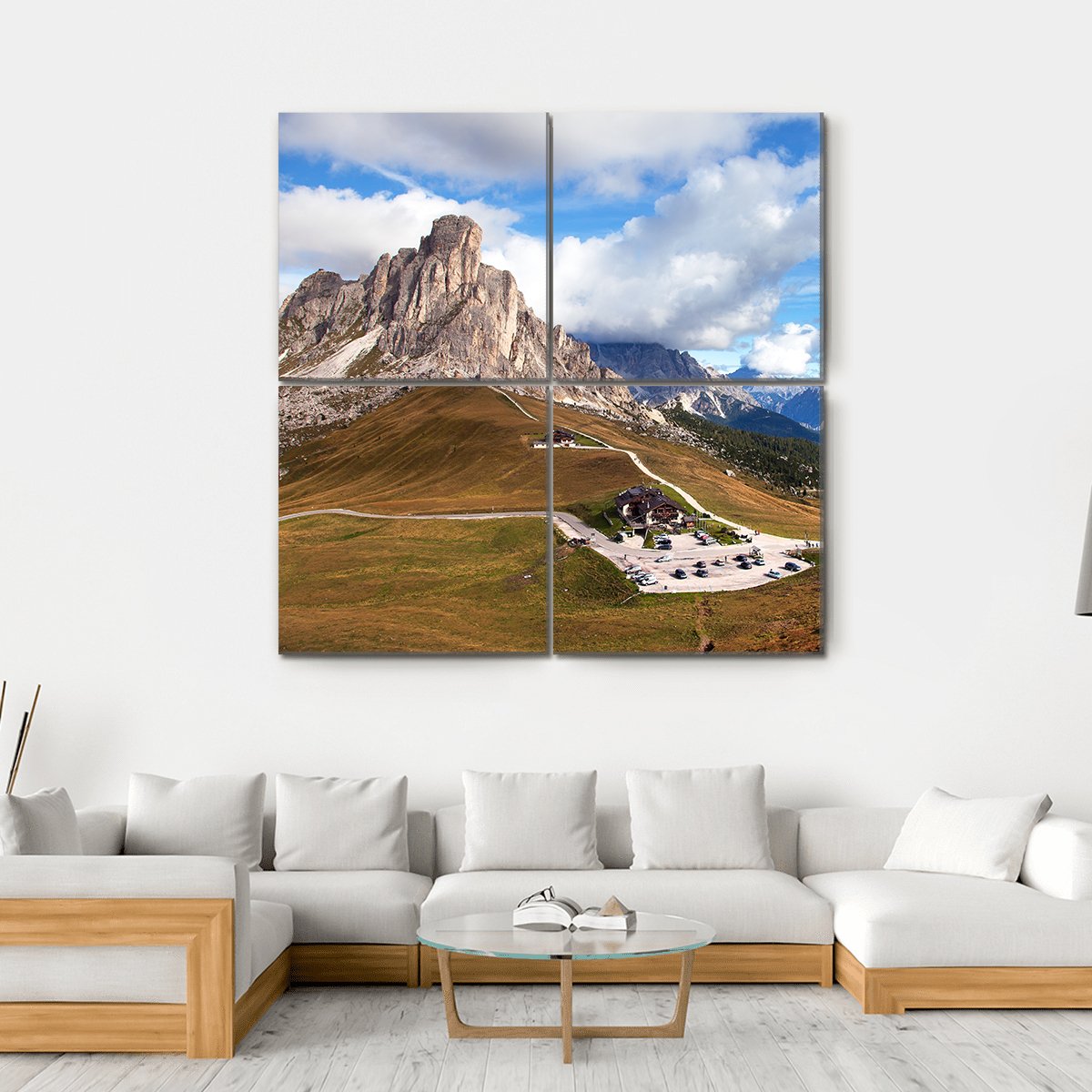 View Of Mountains In Cloudy Day Canvas Wall Art-4 Square-Gallery Wrap-17" x 17"-Tiaracle