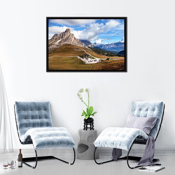 View Of Mountains In Cloudy Day Canvas Wall Art-3 Horizontal-Gallery Wrap-25" x 16"-Tiaracle