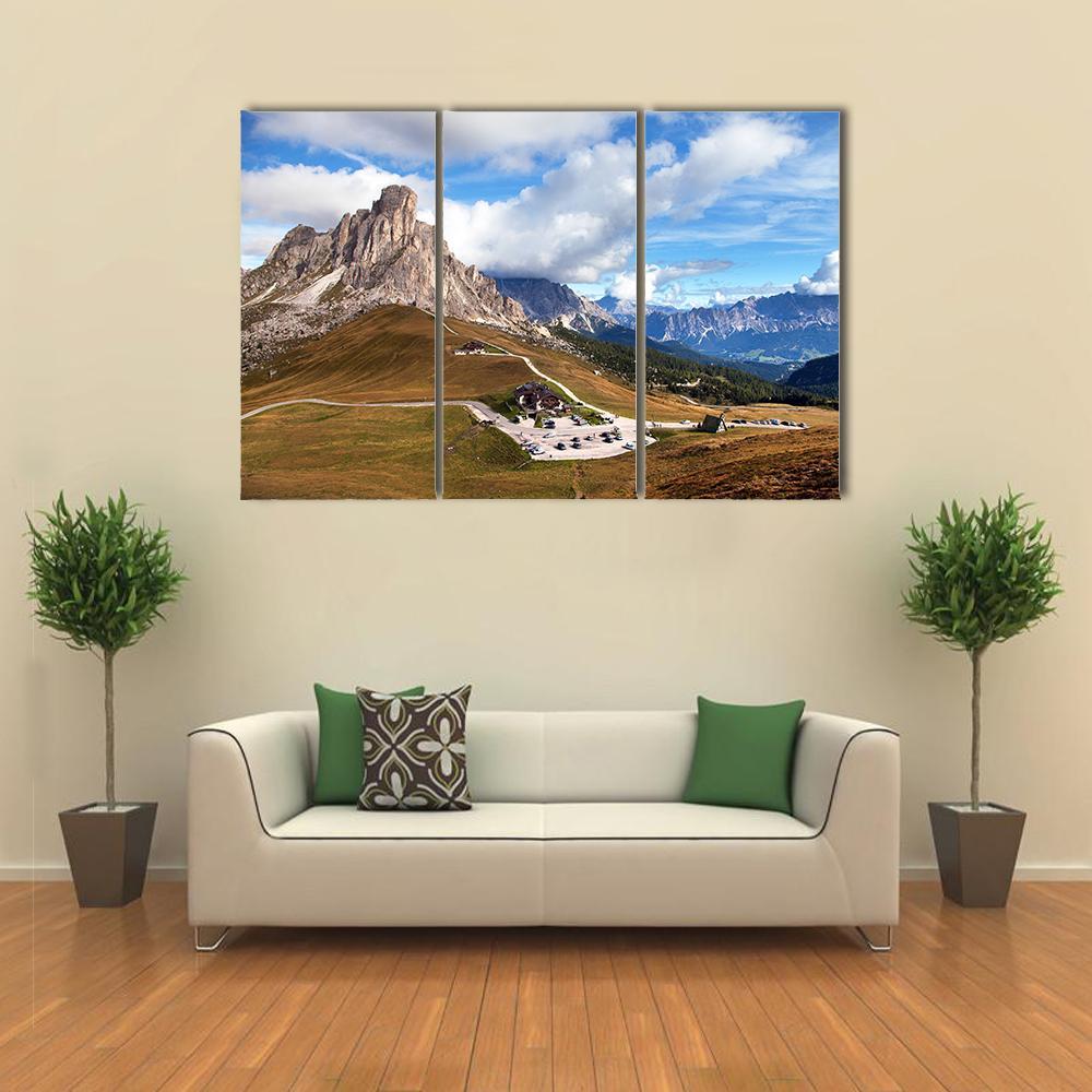 View Of Mountains In Cloudy Day Canvas Wall Art-3 Horizontal-Gallery Wrap-37" x 24"-Tiaracle