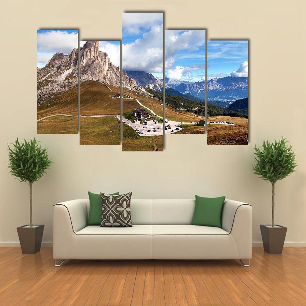 View Of Mountains In Cloudy Day Canvas Wall Art-5 Pop-Gallery Wrap-47" x 32"-Tiaracle