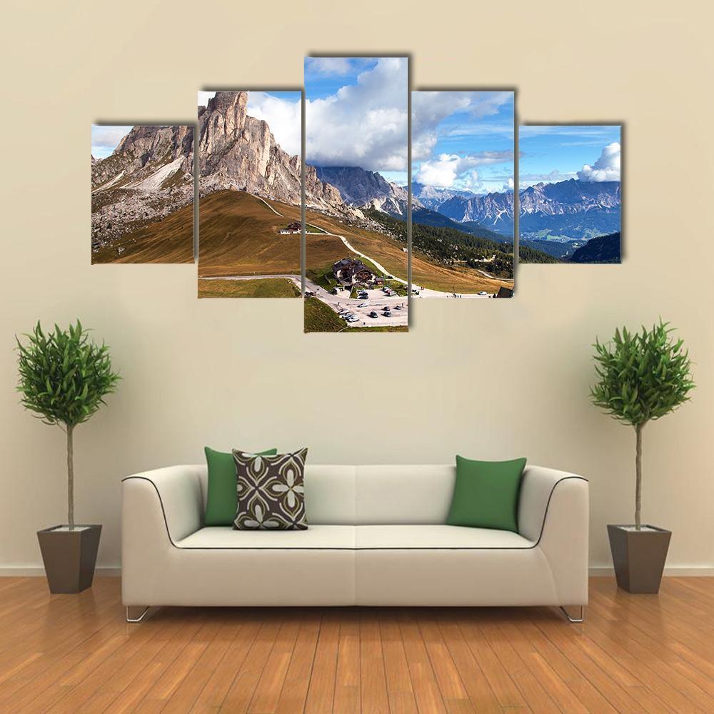 View Of Mountains In Cloudy Day Canvas Wall Art-5 Star-Gallery Wrap-62" x 32"-Tiaracle