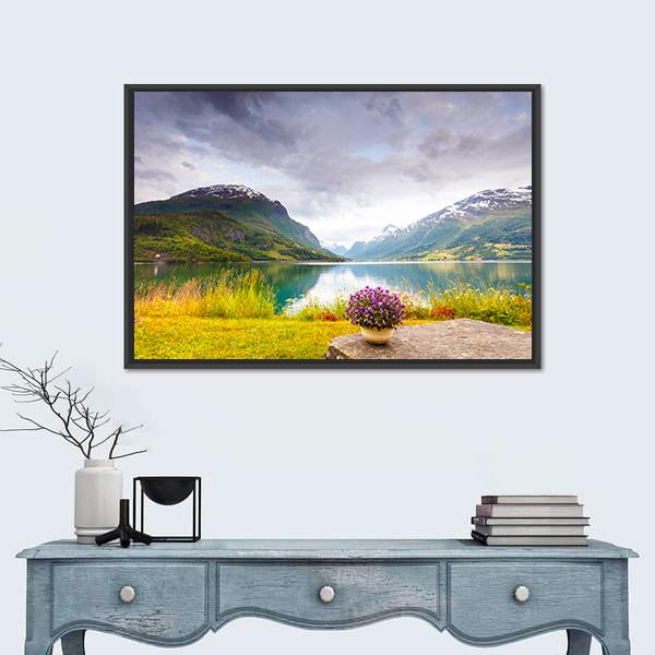 View Of Mountains Landscape Canvas Wall Art-1 Piece-Floating Frame-24" x 16"-Tiaracle