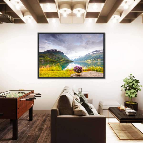 View Of Mountains Landscape Canvas Wall Art-3 Horizontal-Gallery Wrap-25" x 16"-Tiaracle