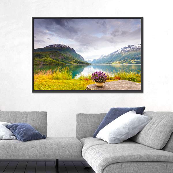 View Of Mountains Landscape Canvas Wall Art-3 Horizontal-Gallery Wrap-25" x 16"-Tiaracle