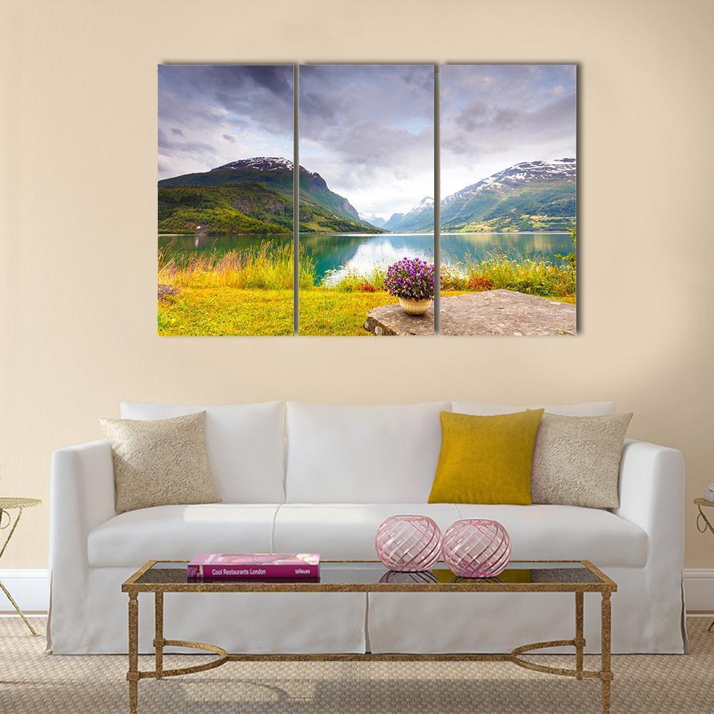 View Of Mountains Landscape Canvas Wall Art-3 Horizontal-Gallery Wrap-37" x 24"-Tiaracle