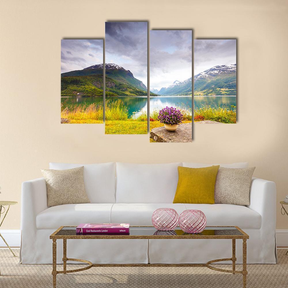 View Of Mountains Landscape Canvas Wall Art-4 Pop-Gallery Wrap-50" x 32"-Tiaracle