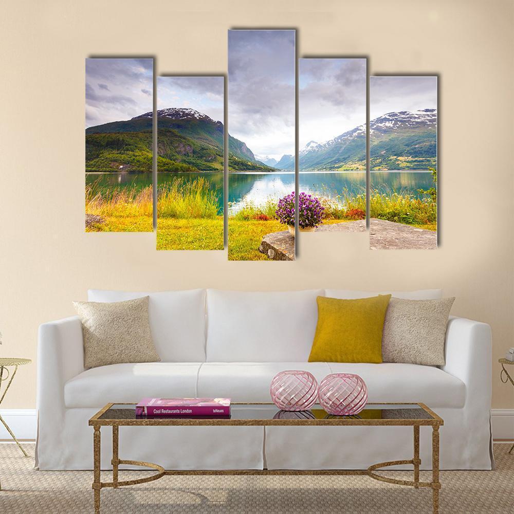 View Of Mountains Landscape Canvas Wall Art-5 Pop-Gallery Wrap-47" x 32"-Tiaracle