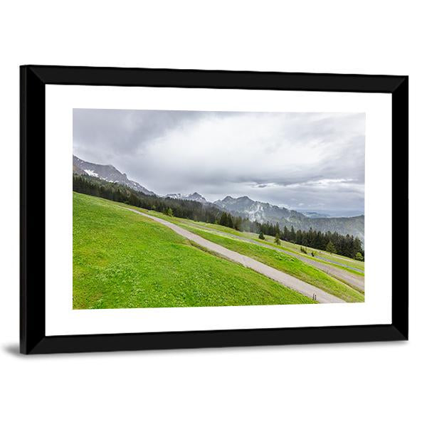 View Of Mountains With Fields And Forest Canvas Wall Art-3 Horizontal-Gallery Wrap-25" x 16"-Tiaracle