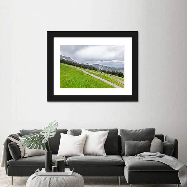 View Of Mountains With Fields And Forest Canvas Wall Art-3 Horizontal-Gallery Wrap-25" x 16"-Tiaracle