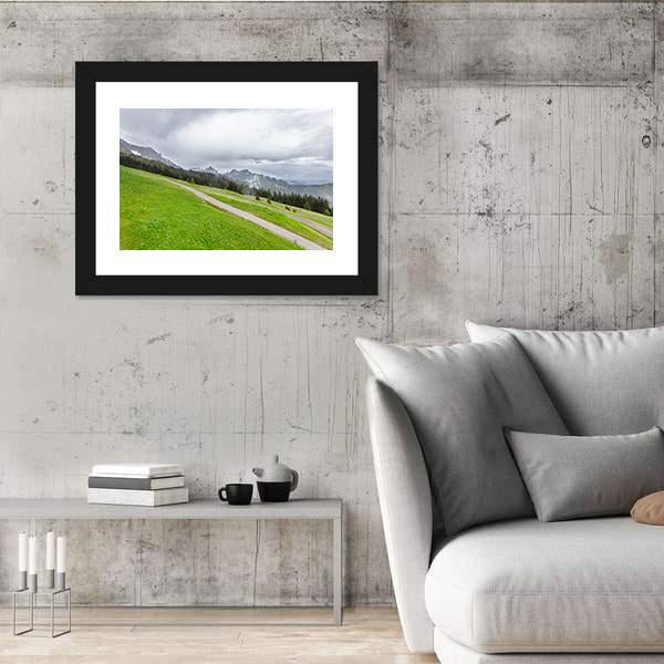 View Of Mountains With Fields And Forest Canvas Wall Art-3 Horizontal-Gallery Wrap-25" x 16"-Tiaracle