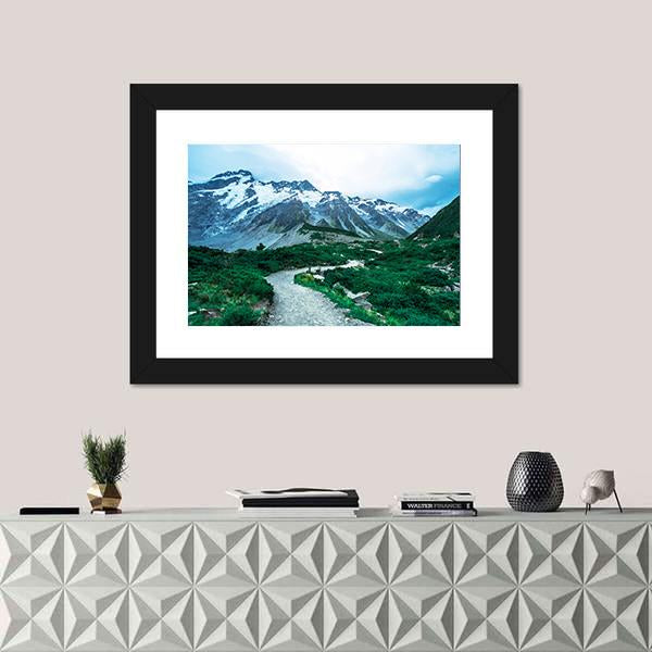 View Of Mt Cook With Stream Flowing Canvas Wall Art-1 Piece-Framed Print-20" x 16"-Tiaracle