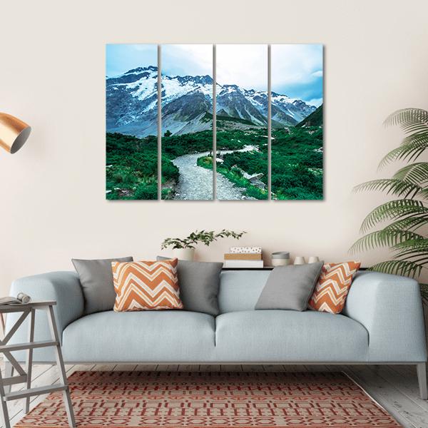 View Of Mt Cook With Stream Flowing Canvas Wall Art-4 Horizontal-Gallery Wrap-34" x 24"-Tiaracle