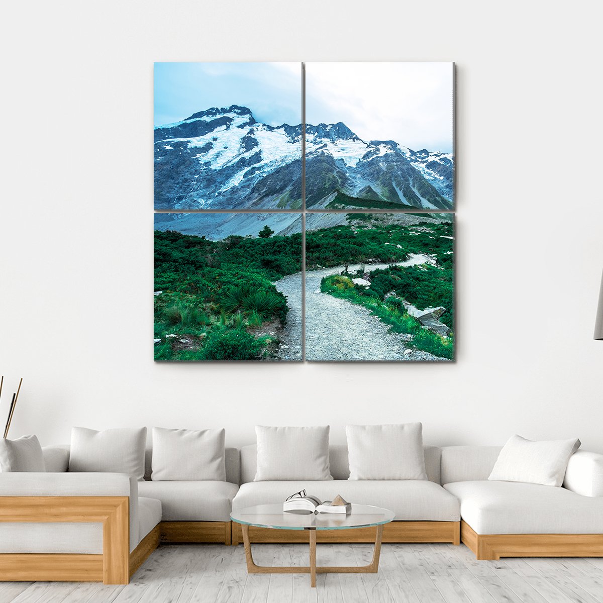 View Of Mt Cook With Stream Flowing Canvas Wall Art-4 Square-Gallery Wrap-17" x 17"-Tiaracle
