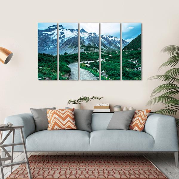 View Of Mt Cook With Stream Flowing Canvas Wall Art-5 Horizontal-Gallery Wrap-22" x 12"-Tiaracle