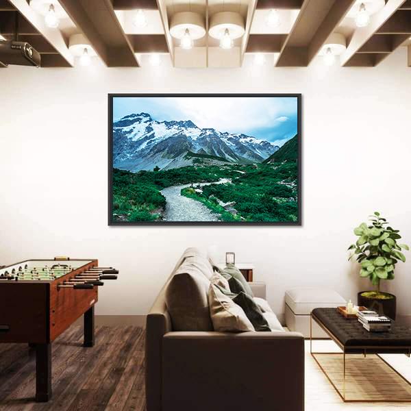 View Of Mt Cook With Stream Flowing Canvas Wall Art-5 Horizontal-Gallery Wrap-22" x 12"-Tiaracle